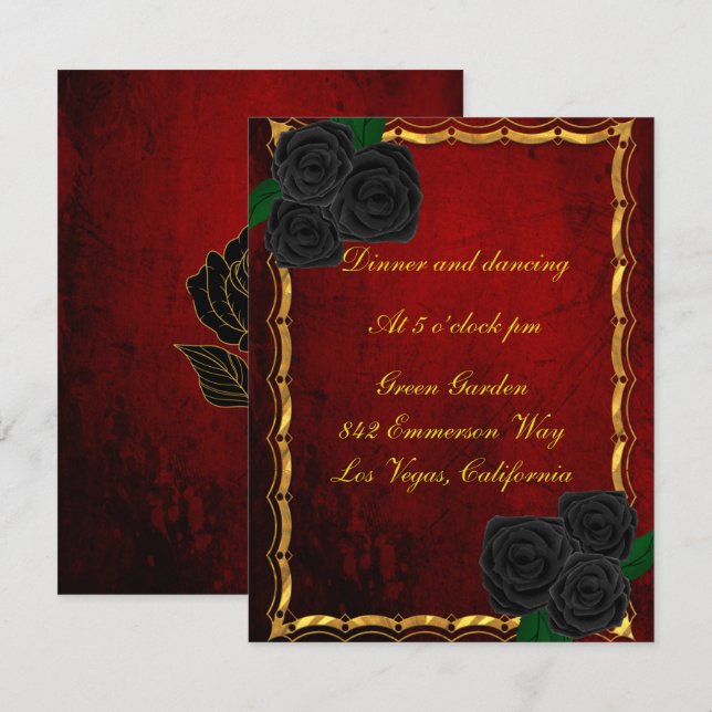 Gothic Black Rose Blood Red Wedding Reception Einladung (Vorne/Hinten)