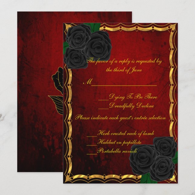 Gothic Black Rose Blood Red Wedding Response Einladung (Vorne/Hinten)