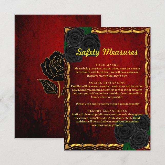Gothic Black Rose Blood Red Wedding Safety Measure Begleitkarte (Vorne/Hinten)