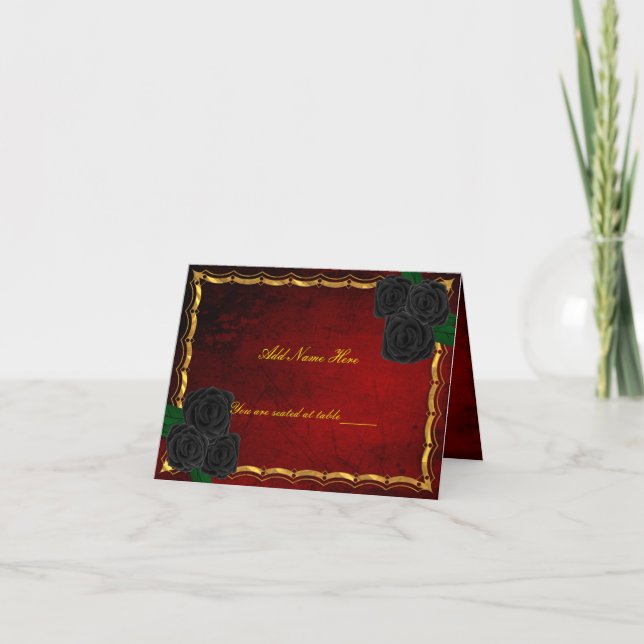Gothic Black Rose Blood Red Wedding Table Place Karte (Vorderseite)