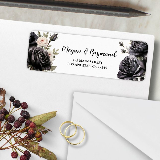 Gothic Black Rose Floral Wedding Rücksendeadresse (Von Creator hochgeladen)