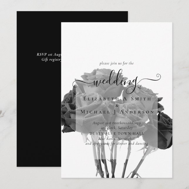 Gothic Black Rose Goth Wedding Einladung (Vorne/Hinten)