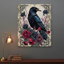 Gothic Black Rose Raven Art