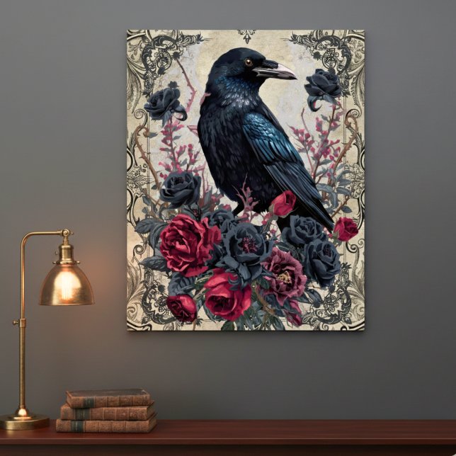 Gothic Black Rose Raven Art Poster (Dark Academia raven poster)