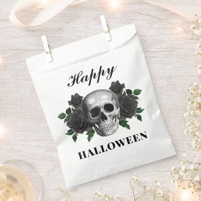Gothic Black Rose & Skull Happy Halloween Geschenktütchen (Ausgeschnitten)
