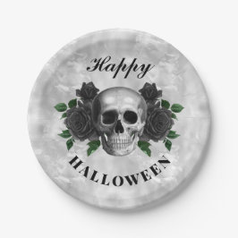 Gothic Black Rose & Skull Happy Halloween Pappteller