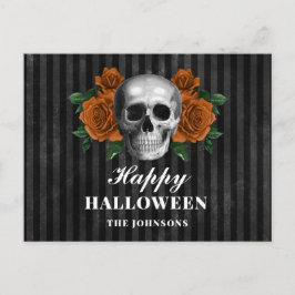 Gothic Black Rose & Skull Happy Halloween Postkarte