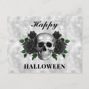 Gothic Black Rose & Skull Happy Halloween Postkarte