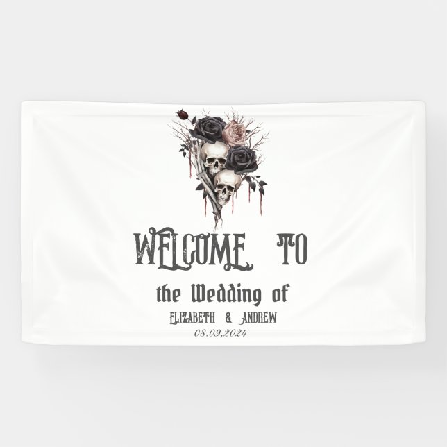 Gothic Black Rose Skulls Banner (Horizontal)