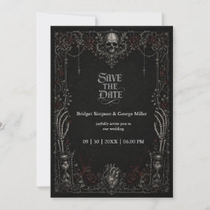 Gothic Black Rose Totenkopf Herz Hochzeit  Einladung