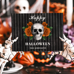 Gothic Black Roses & Skull Frohes Halloween Karte