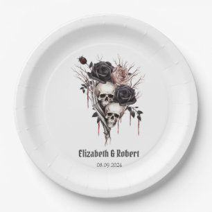 Gothic Black Roses Totenköpfe Hochzeit Pappteller