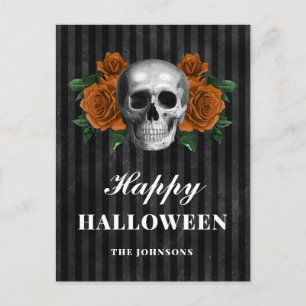 Gothic Black Roses und Totenkopf Frohes Halloween Postkarte