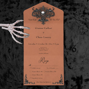 Gothic Black & Rust Halloween Filigree Dinner All In One Einladung