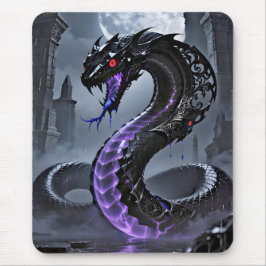 Gothic Black Serpent Glowing Purple Neon Fantasy Mousepad
