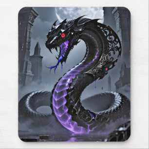 Gothic Black Serpent Glowing Purple Neon Fantasy Mousepad
