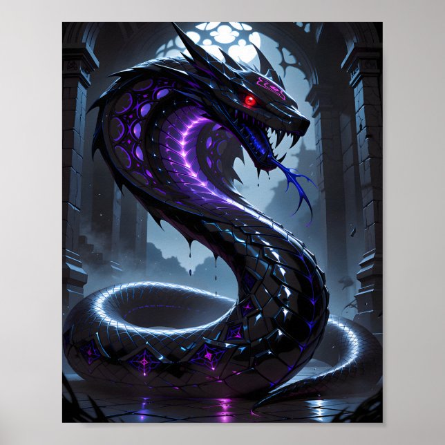Gothic Black Serpent Glowing Purple Neon Fantasy Poster (Vorne)