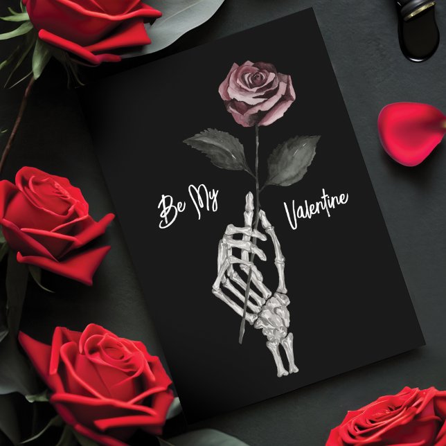Gothic Black Skeleton Hand Rose Valentinstag Feiertagskarte (Gothic Black Skeleton Hand Rose Valentine's Day Holiday Card)