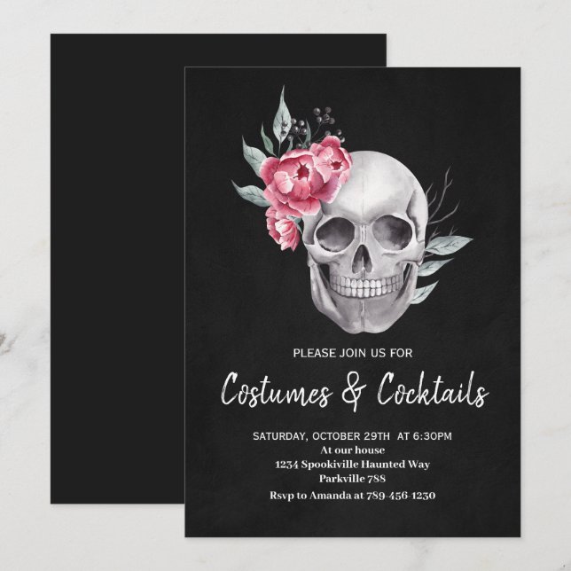 Gothic Black Skull Adult Halloween-Party Einladung (Vorne/Hinten)