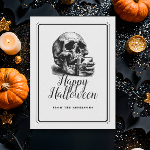 Gothic Black Skull Whiskey Cocktail Halloween Postkarte