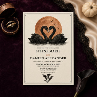 Gothic Black Swans Halloween Wedding Einladung