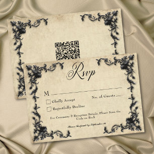 Gothic Black Tan Pergament-Filigran-Herz-Hochzeit RSVP Karte