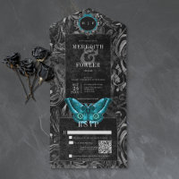 Gothic Black Türkis Filigran Motten QR-Code Hochze