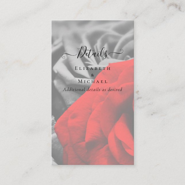 Gothic Black und Rote Rosen Goth Wedding Details Visitenkarte (Vorderseite)