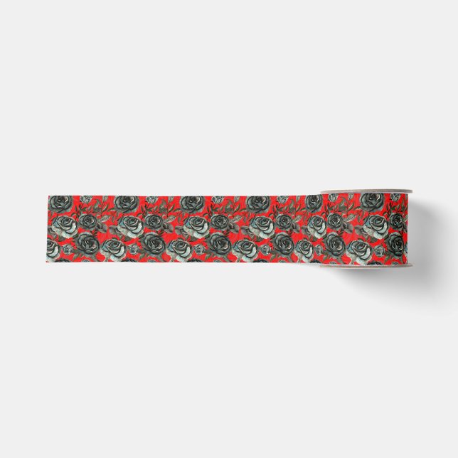 Gothic Black und rote Rosen Muster Ripsband (Vorderseite)