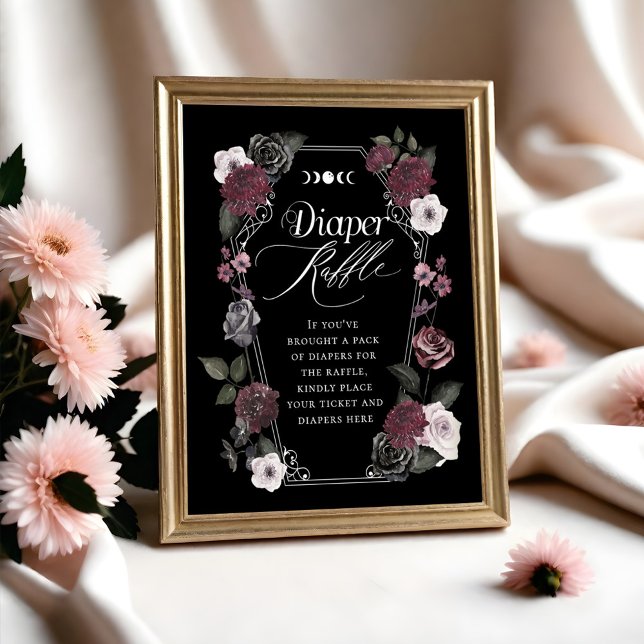 Gothic Black Watercolor Florals Diaper Raffle-Zeic Poster (Gothic Black Watercolor Florals Diaper Raffle Sign)