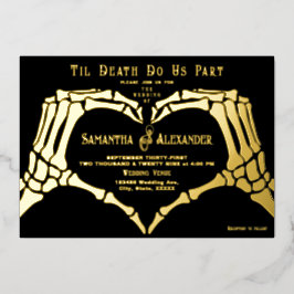 Gothic Black Wedding Skeleton Hände bis zum Tod Folieneinladung