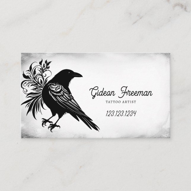 Gothic Black & White Crow Tattoo Artist Visitenkarte (Vorderseite)