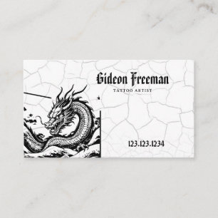 Gothic Black & White Dragon Tattoo Artist Visitenkarte
