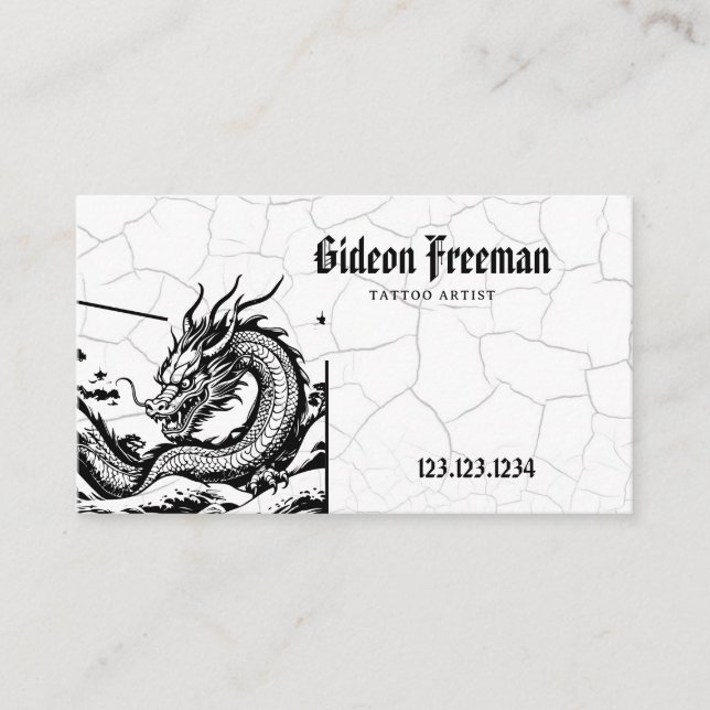 Gothic Black & White Dragon Tattoo Artist Visitenkarte (Vorderseite)