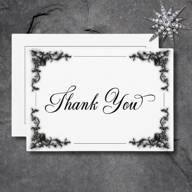 Gothic Black & White Filigree Heart Wedding Dankeskarte (Gothic Black & White Filigree Heart Wedding Thank You Card)