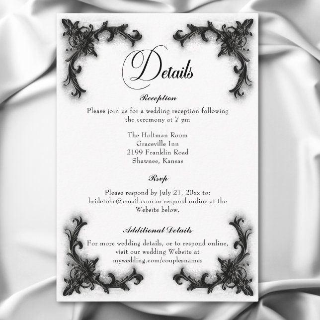 Gothic Black & White Filigree Herzdetails Begleitkarte (Gothic Black & White Filigree Heart Details Enclosure Card)