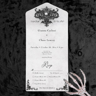 Gothic Black & White Halloween Filigree Dinner All In One Einladung