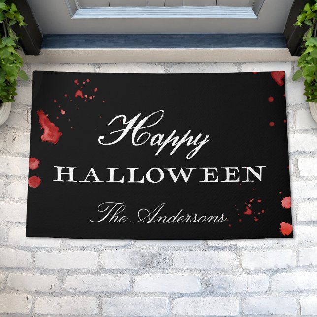 Gothic Black & White Happy Halloween Personalisier Fußmatte (Von Creator hochgeladen)
