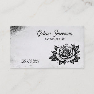 Gothic Black & White Rose Tattoo Artist Visitenkarte