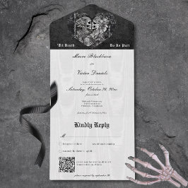 Gothic Black & White Skeleton Couple QR Code All In One Einladung