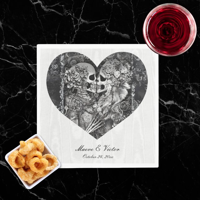 Gothic Black & White Skeleton Couple Wedding Serviette (Gothic Black & White Skeleton Couple Wedding Napkins)
