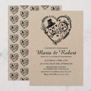 Gothic Black White Skelett-Hochzeit  Einladung