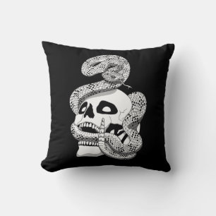 Gothic Black & White Snake und Skull Dark Art Kissen