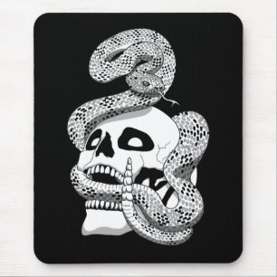 Gothic Black & White Snake und Skull Dark Art Mousepad