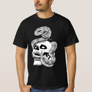 Gothic Black & White Snake und Skull Dark Art T-Shirt