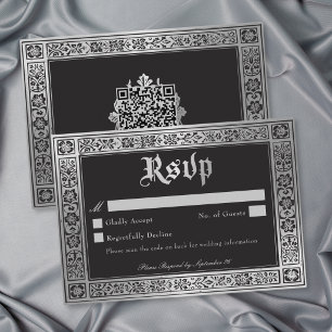 Gothic Blau Silber Mittelalterliche Hochzeits-QR RSVP Karte