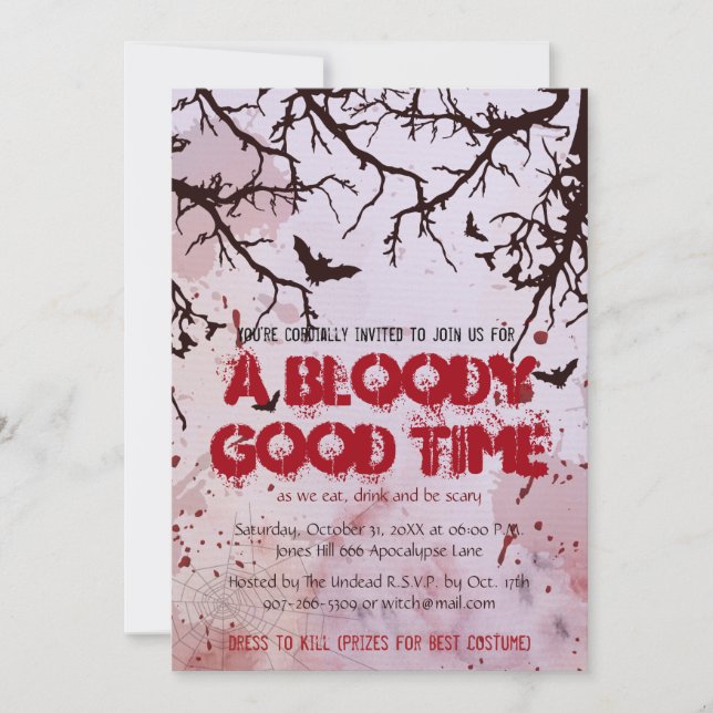 Gothic Blood Bloody Creepy Beängstigendes Hallowee Einladung (Vorderseite)