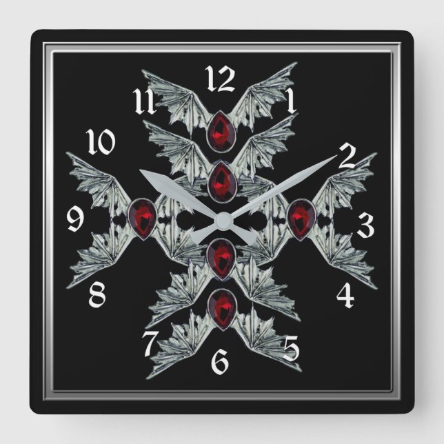 Gothic Blood Stone Bat Wings Square Uhr (Vorderseite)