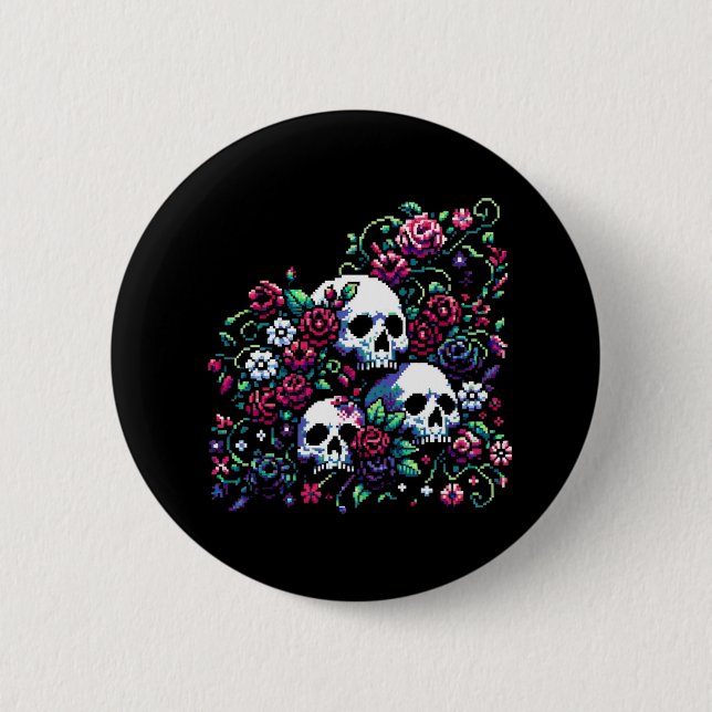 Gothic Bloom - Mystische Blumenschelle Pixel Art Button (Vorderseite)