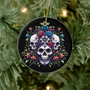 Gothic Bloom - Mystische Blumenschelle Pixel Art Keramik Ornament